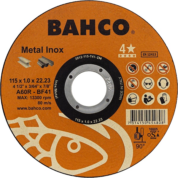 Disque à tronçonner 115x1mm pour acier inoxydable et métal qualité supérieure Bahco 3911-1151T41-IM