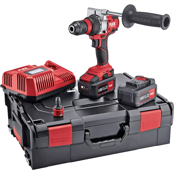 Coffret complet perceuse visseuse Flex DD 2G 18.0-EC/5.0 Set 18 volts 2 vitesses, mandrin amovible avec 2 batteries et chargeur