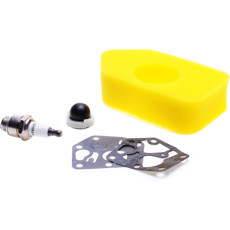 Kit révision avec bougie, filtre à air, membrane et pompe d'amorçage pour moteur Briggs Stratton